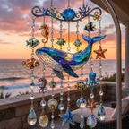 🔥🐋🐢🐬Carillon Éolien en Cristal Thème Océan â€?🌊Apportez la Lumière de l'Océan à Votre Jardin