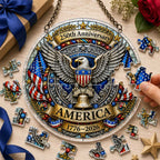 Décoration suspendue en acrylique pour le 250e anniversaire de l'Amérique – Aigle patriotique, Cloche de la Liberté et drapeau américain, Décoration attrape-soleil, Cadeau commémoratif 1776-2026