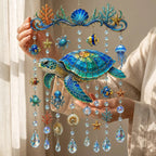 🔥🐋🐢🐬Carillon Éolien en Cristal Thème Océan â€?🌊Apportez la Lumière de l'Océan à Votre Jardin