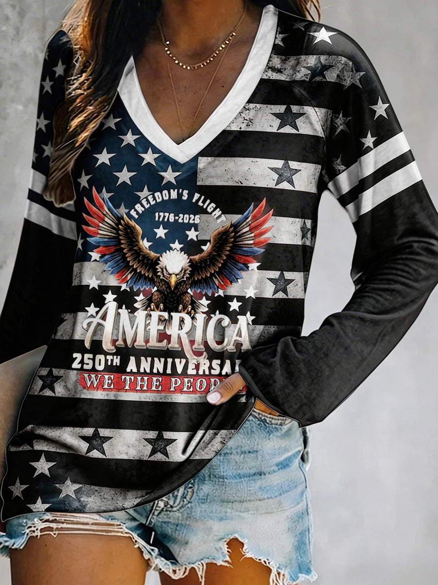 Ladies' Leisure 250Th Anniversary Celebration V-Neck Long Sleeved T-Shirt