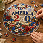 Ornement suspendu en acrylique America 250th Anniversary – Puzzle de style vitrail patriotique 1776-2026