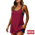 Mini-robe active rayée en 95 % coton pour femme avec short intégré et poches