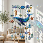 🔥🐋🐢🐬Carillon Éolien en Cristal Thème Océan â€?🌊Apportez la Lumière de l'Océan à Votre Jardin