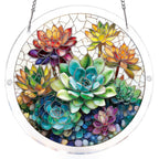 Capteur de soleil lumineux en acrylique pour fenêtre - Jardin de succulentes oniriques