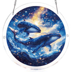 Attrape-soleil lumineux des baleines jumelles du cosmos – Décoration de fenêtre en acrylique