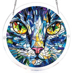 Attrape-soleil lumineux chat mosaïque - Art acrylique pour fenêtre