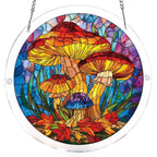 Attrape-soleil lumineux en acrylique, Forêt de champignons mystiques - Art de fenêtre