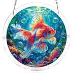 Attrape-soleil doré Starflame en forme de poisson rouge - Décoration de fenêtre en acrylique