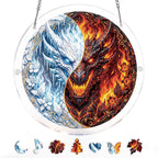 Attrape-soleil lumineux du Royaume des Dragons Jumeaux - Art de fenêtre en acrylique