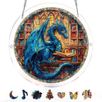 Le vitrail attrape-lumière "Dragon Bleu" - Art mural en acrylique