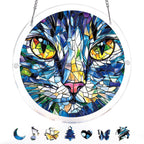 Attrape-soleil lumineux chat mosaïque - Art acrylique pour fenêtre