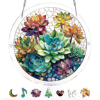 Capteur de soleil lumineux en acrylique pour fenêtre - Jardin de succulentes oniriques