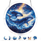 Attrape-soleil lumineux des baleines jumelles du cosmos – Décoration de fenêtre en acrylique