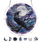 Attrape-soleil corbeau au clair de lune - Art de fenêtre en acrylique