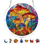 Attrape-soleil lumineux en acrylique, Forêt de champignons mystiques - Art de fenêtre