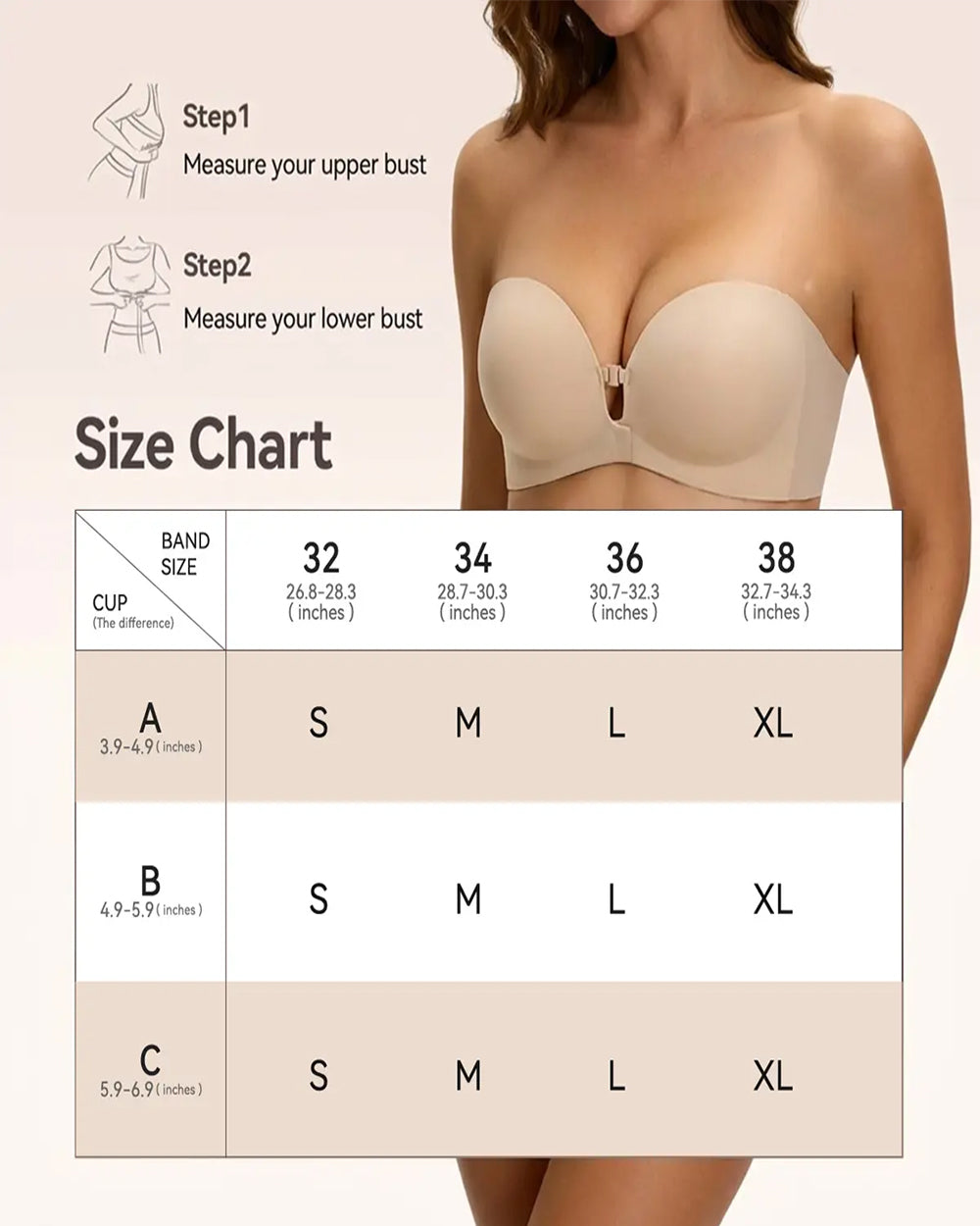 Soutien-gorge sans bretelles à double boucle avant pour femme | Soutien-gorge sans armature anti-glisse et maintien complet