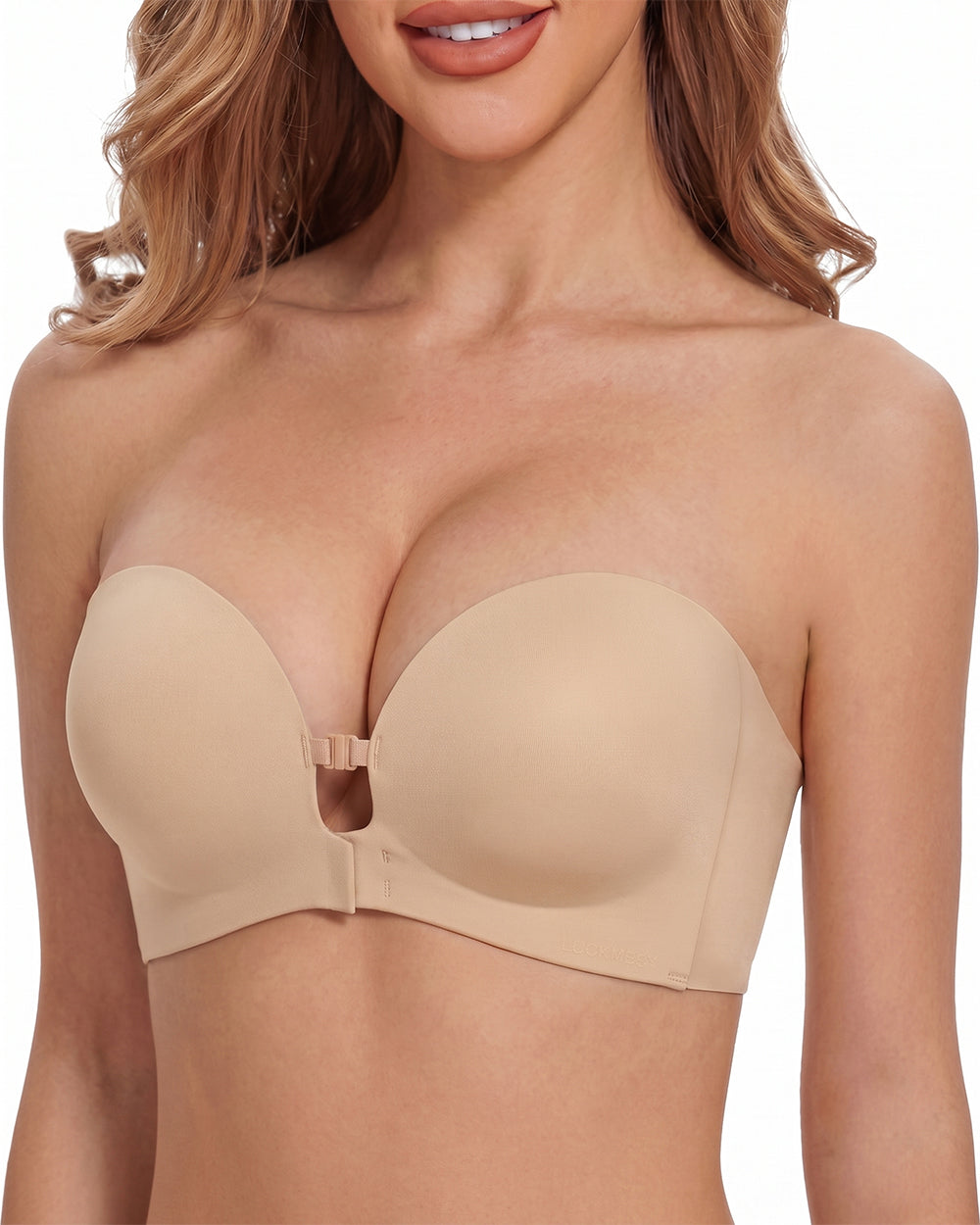 Soutien-gorge sans bretelles à double boucle avant pour femme | Soutien-gorge sans armature anti-glisse et maintien complet