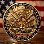 Pièce commémorative du 250e anniversaire de Main Street America 1776-2026 | Pièce de collection recto-verso patriotique Aigle et Cloche de la Liberté