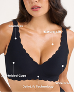 Soutien-gorge sans armature push-up sans couture à armatures de gel, en V profond et festonné