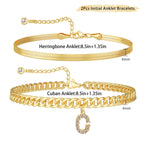 Ensemble de bracelets de cheville empilables dorés pour femme avec pendentif lettre