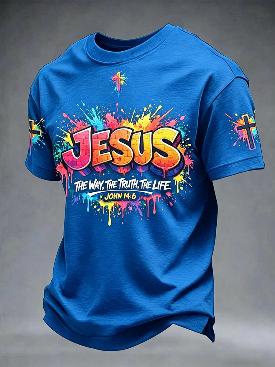 T-shirt homme chrétien Jésus croix manches courtes