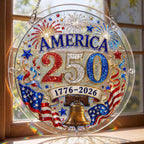 Décoration suspendue patriotique pour fenêtre, puzzle en acrylique America 250, attrape-soleil, ornement, 1776-2026, avec feux d'artifice