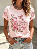 Women's Breast Cancer Ribbon  Printing  T-Shirts