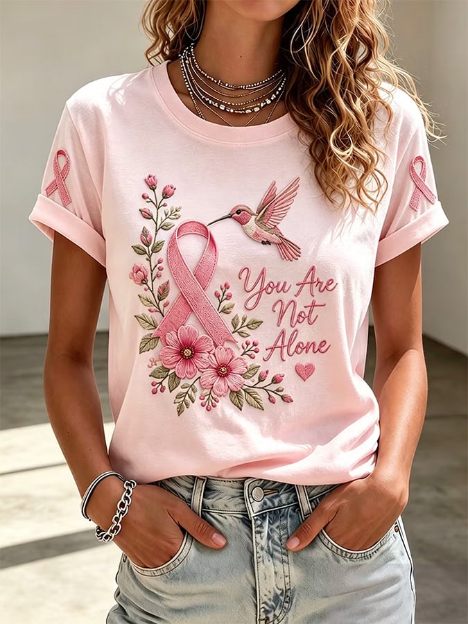 Women's Breast Cancer Ribbon  Printing  T-Shirts
