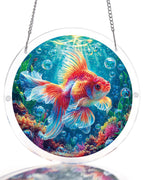 Attrape-soleil doré Starflame en forme de poisson rouge - Décoration de fenêtre en acrylique