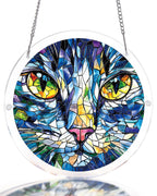Attrape-soleil lumineux chat mosaïque - Art acrylique pour fenêtre