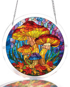Attrape-soleil lumineux en acrylique, Forêt de champignons mystiques - Art de fenêtre