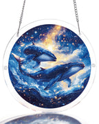 Attrape-soleil lumineux des baleines jumelles du cosmos – Décoration de fenêtre en acrylique