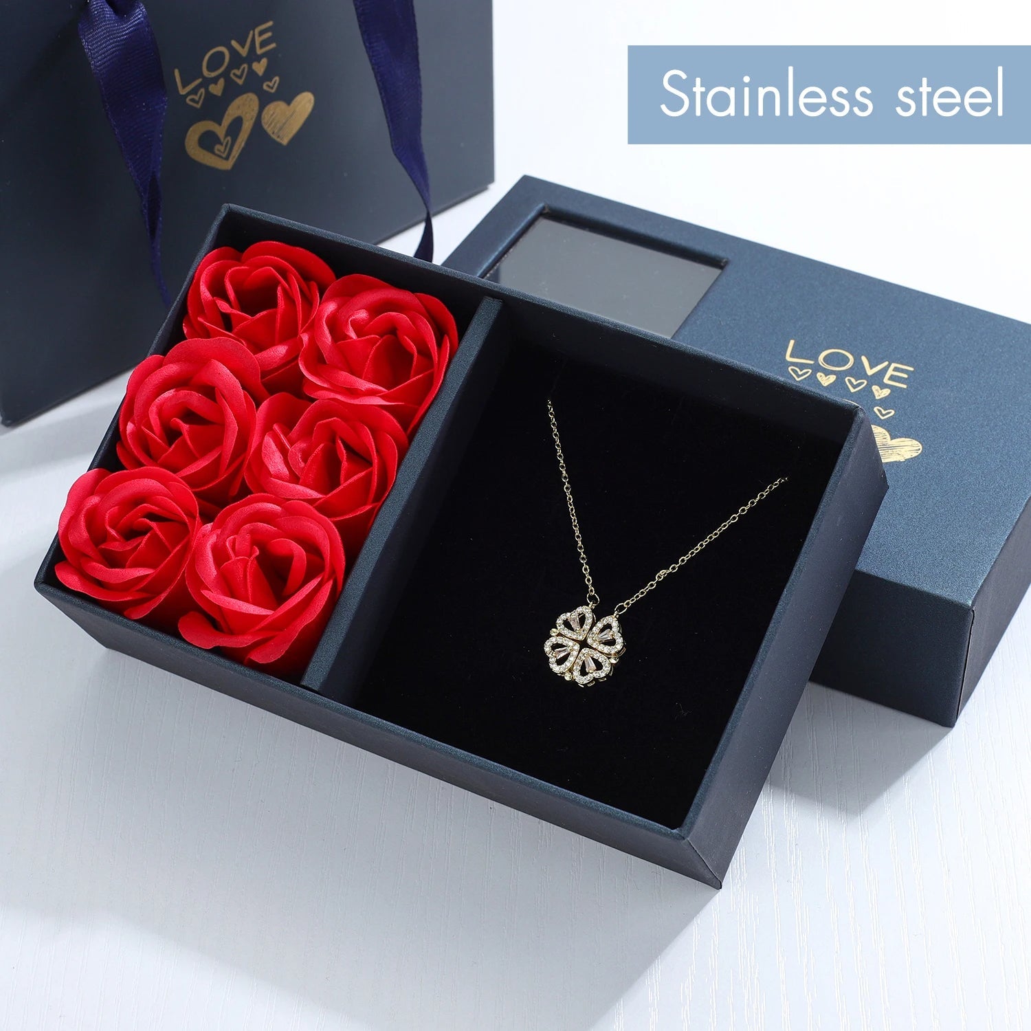 Heart² x Heart² Necklace & Preserved Rose Set