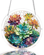 Capteur de soleil lumineux en acrylique pour fenêtre - Jardin de succulentes oniriques