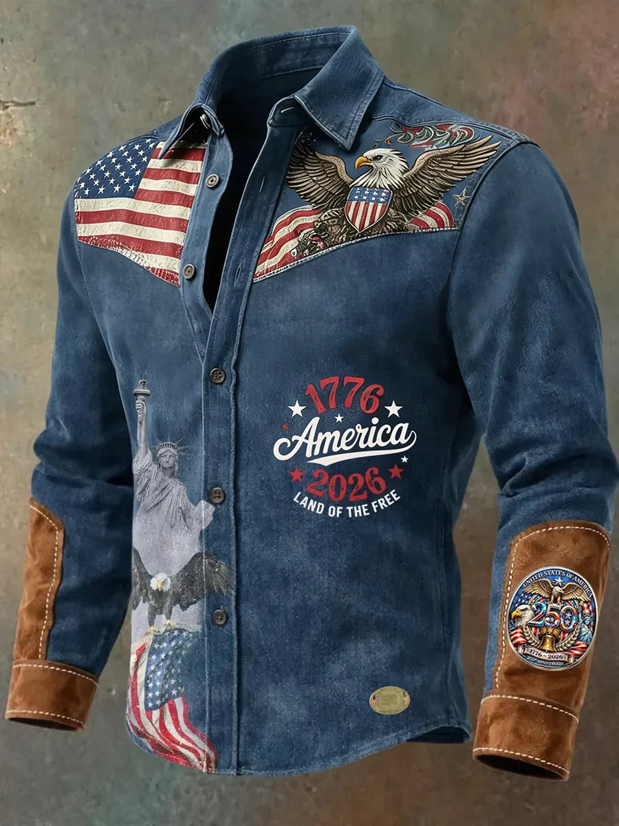 Men's Vintage American 250th Anniversary Distressed Western Shirt
