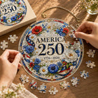 Décoration murale florale patriotique pour fenêtre – Puzzle en acrylique à suspendre – 250e anniversaire de l'Amérique – 1776-2026