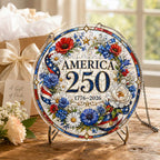 Décoration murale florale patriotique pour fenêtre – Puzzle en acrylique à suspendre – 250e anniversaire de l'Amérique – 1776-2026