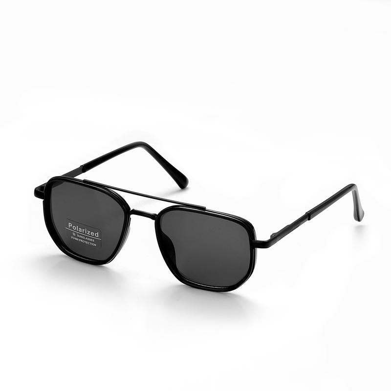 Men’s Geometric Double-Bridge Polarized Sunglasses – Retro Metal Frame Shades