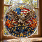 Ornement à suspendre en acrylique Aigle vétéran des États-Unis – Attrape-soleil patriotique pour fenêtre avec drapeau américain, décoration Honorer le service et le sacrifice