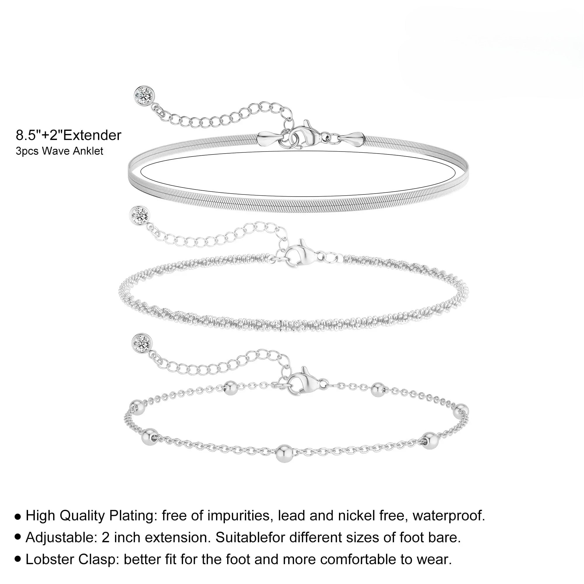 Silver Layered Waterproof Anklet Set for Women