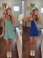 Mini-robe active rayée en 95 % coton pour femme avec short intégré et poches