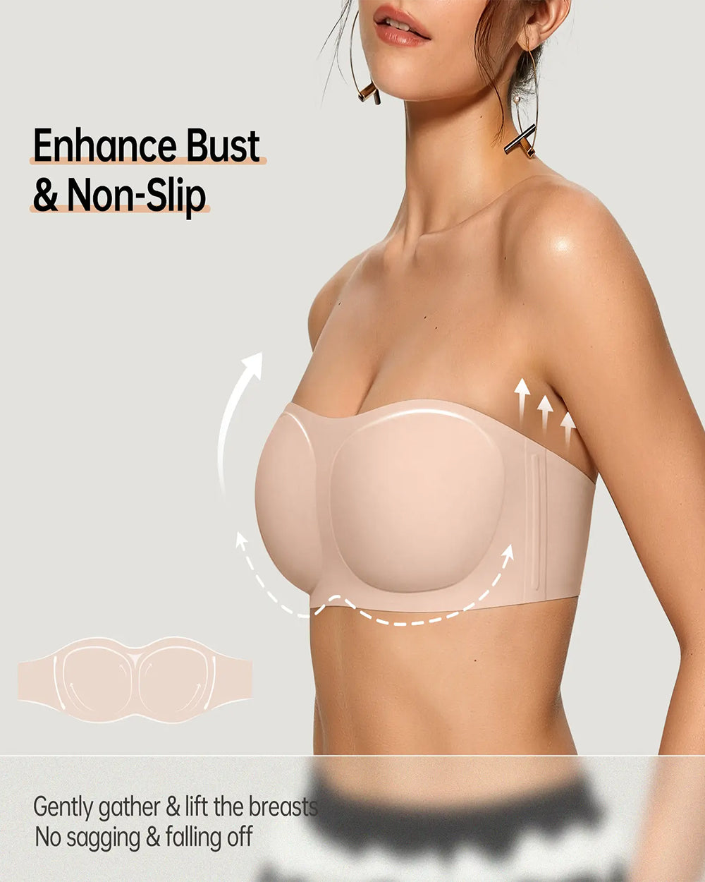 Soutien-gorge bandeau sans couture et sans armatures pour femme | Sans bretelles et antidérapant