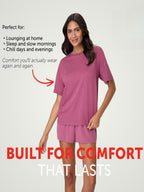 Ensemble de pyjama pour femme : T-shirt coupe droite et short taille haute en mélange de bambou