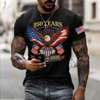 T-shirt Homme Manches Courtes Motif Classique Célébrant le 250e Anniversaire du Drapeau Américain