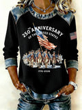 Ladies' Leisure 250Th Anniversary Celebration Splicing Color Contrasting Long Sleeve T-Shirt
