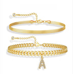 Ensemble de bracelets de cheville empilables dorés pour femme avec pendentif lettre