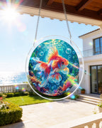 Attrape-soleil doré Starflame en forme de poisson rouge - Décoration de fenêtre en acrylique