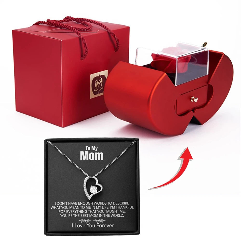 Mother's Appreciation - Heart Necklace - With Preserved Rose and Note Card