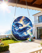 Attrape-soleil lumineux des baleines jumelles du cosmos – Décoration de fenêtre en acrylique