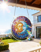 Attrape-soleil lumière harmonieuse Soleil et Lune - Décoration de fenêtre en acrylique